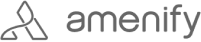Gray logo with a triangular abstract symbol and the word amenify in lowercase.