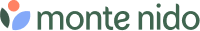 Logo reading monte nido in teal-green with a blue teardrop and peach circle icon