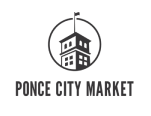 Circular emblem with a domed building and spire, "PINE CITY MARKET" text below.